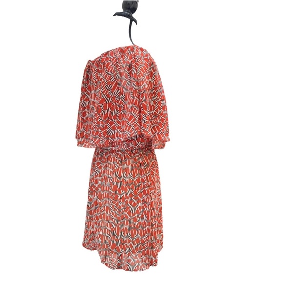 Forever 21 Cape Shoulder Mini Dress SZ S/P Burnt Orange Black White Boho Chic - Picture 5 of 9